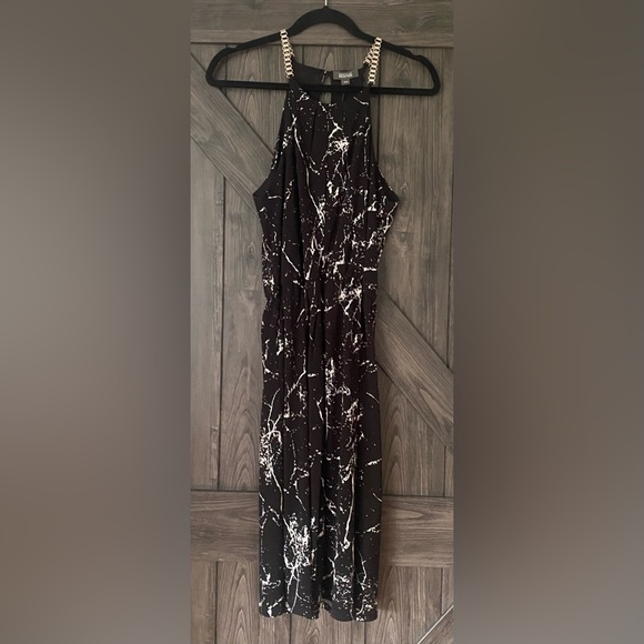 Black & White Kenneth Cole Marble print halter dress w/chain straps, NWT, sz M - Picture 1 of 8